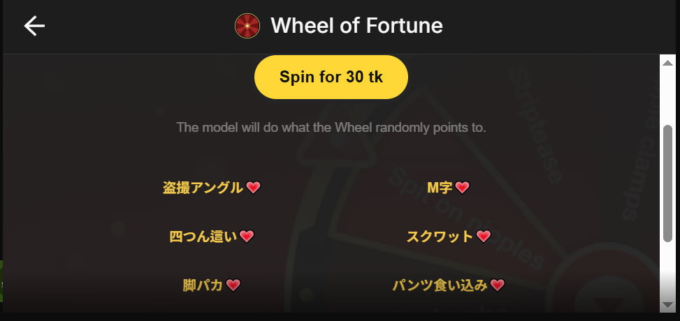 Wheel of Fortuneのエロリクエスト例