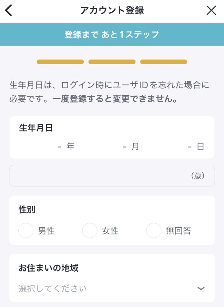 氏名や生年月日などを入力します。
